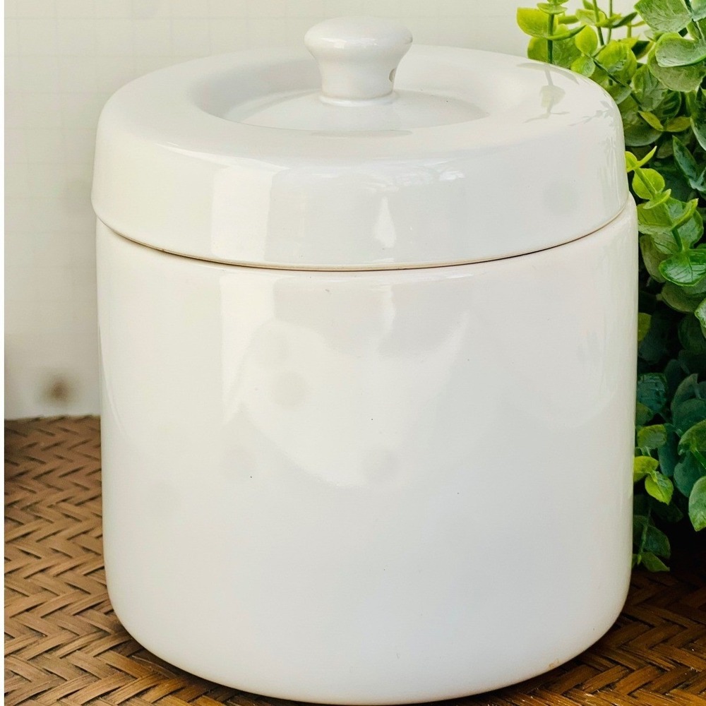 White Ceramic Canister Jar Modern Stoneware Cream Farmhouse Kitchen Storage